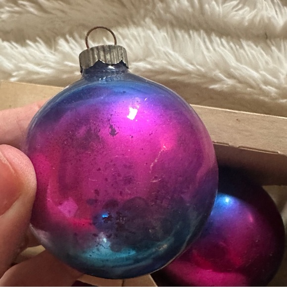 VTG Shiny Brite RARE Mercury Glass Christmas Ornaments Blue Pink Ombre Box 12 - Picture 9 of 12
